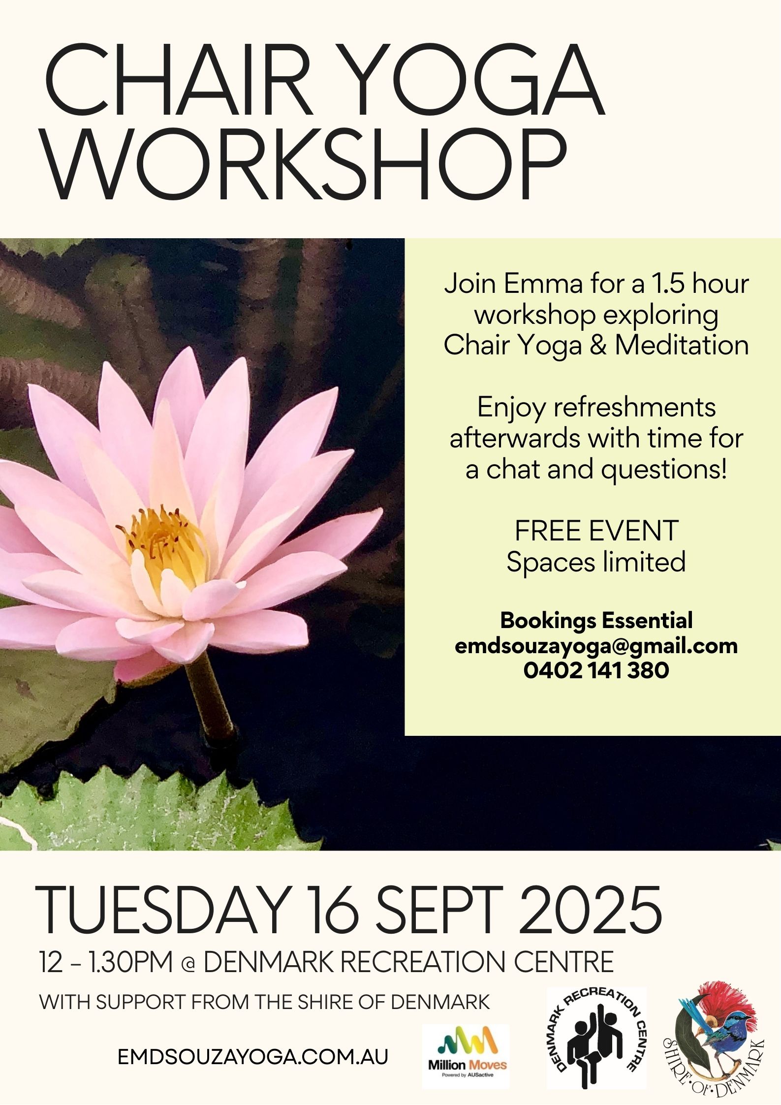 Denmark Free Chair Yoga Workshop for Seniors 16th September